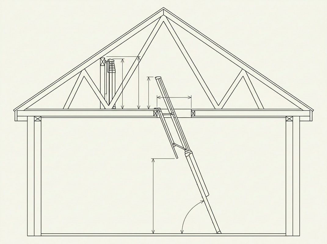 Side-elevation line drawing of a telescopic loft ladder shown collapsed above a downward-opening hatch, with the 510 x 600 mm opening and the 235 mm clearance behind the ceiling joist labelled